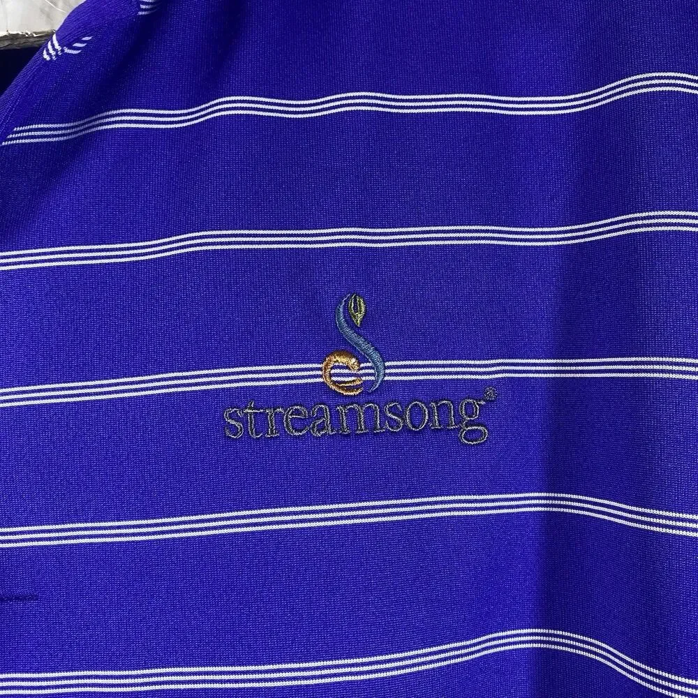Adidas Polo Shirt Mens 2XL Streamsong Golf Club Blue Stripe Puremotion Stretch